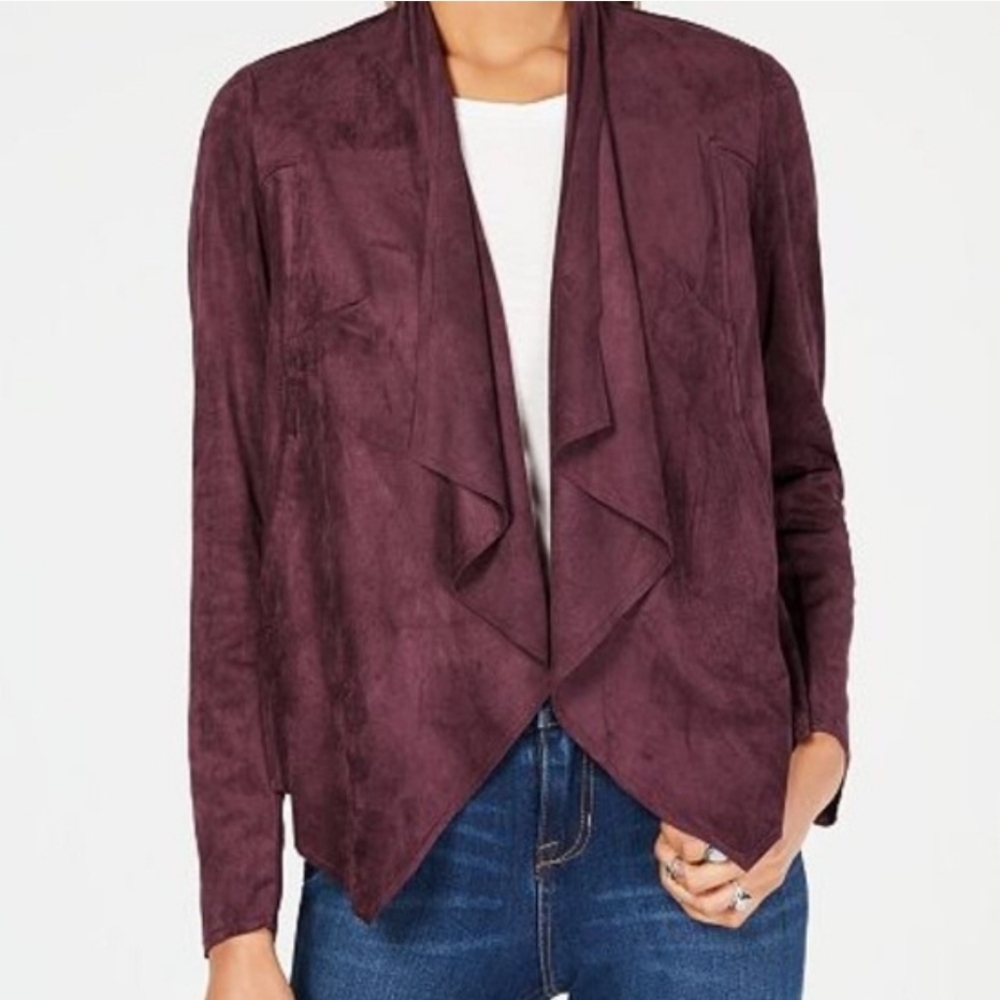 Kut From The Kloth Burgundy Draped Open Front Cardigan Jacket Faux Suede M